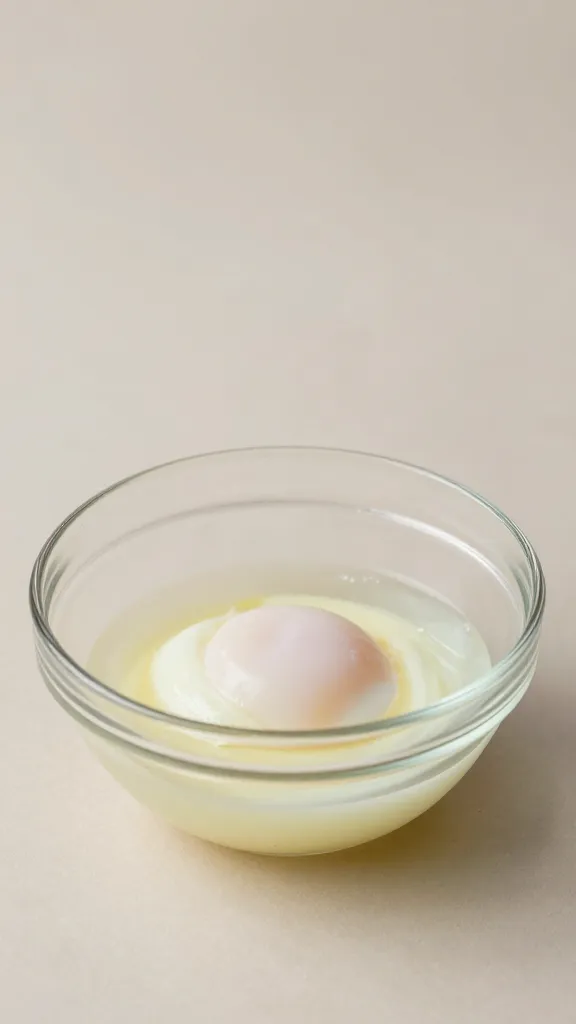 Poached eggs in clear bowl, gentle steam, neutral background