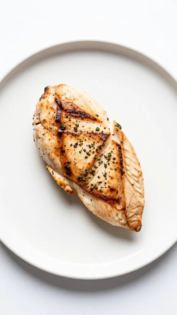 Pan-seared chicken breast with herbs, minimalist plate