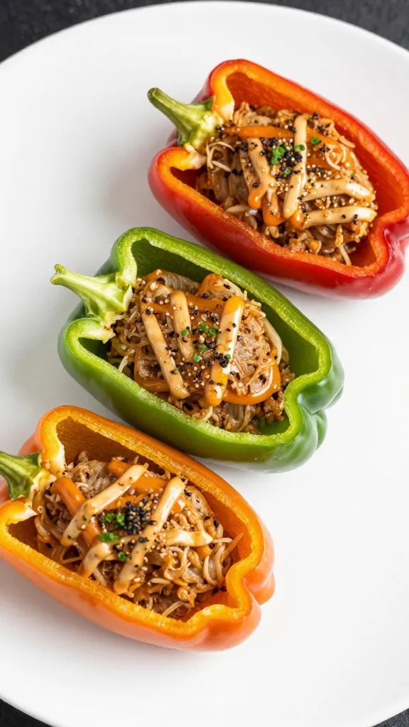 Colorful air-fried stuffed peppers on white plate