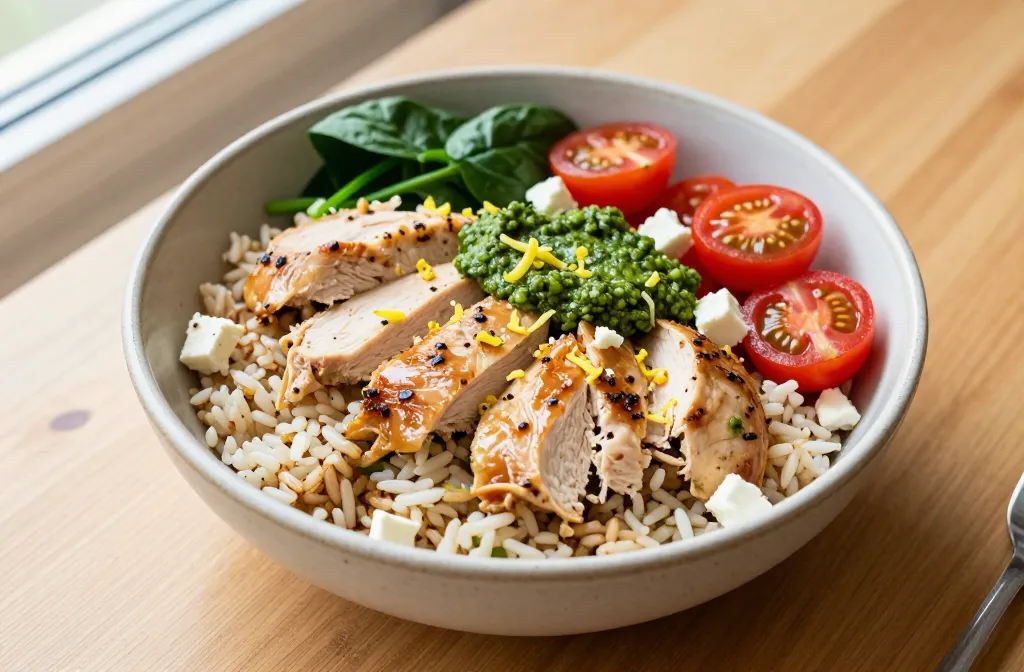 High Protein Pesto Chicken Rice Bowl (Easy Beginner) Quick Win