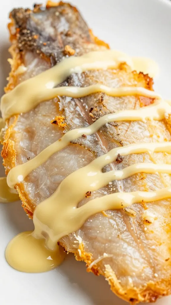 Close-up flaky cod with melted butter drizzle