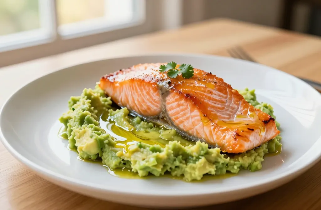 Baked Salmon with Avocado Mash