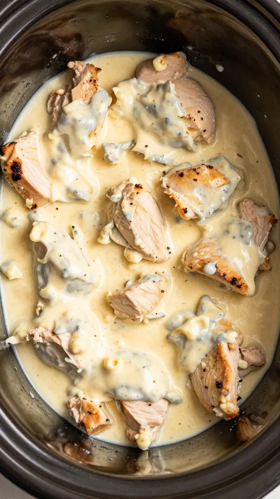 Cream-cheese creamy chicken filling in slow cooker