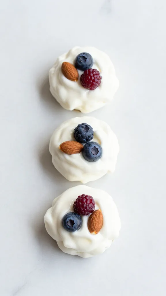 Simple snack trio: yogurt, berries, and almonds on marble