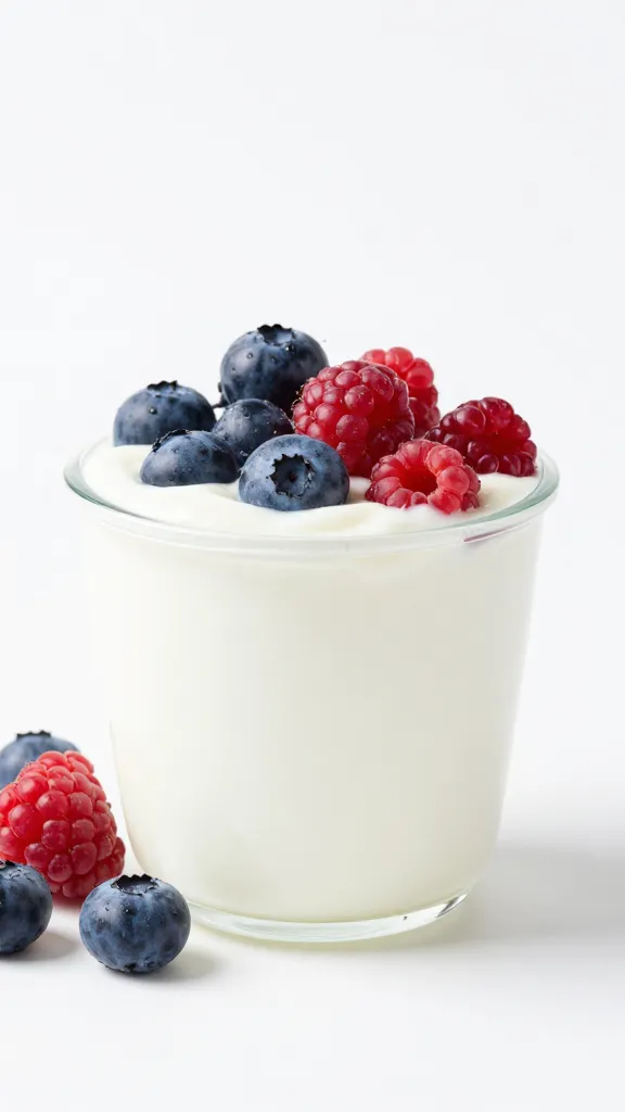 Fortified soy yogurt with mixed berries, studio shot