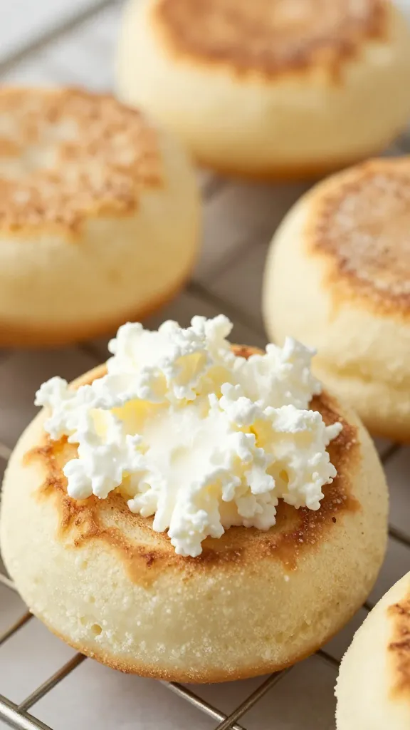 Cottage cheese stuffed English muffins close-up