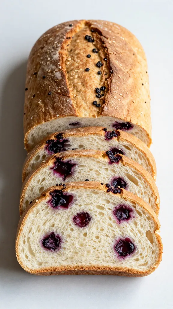 Sliced loaf reveal moist interior with berries