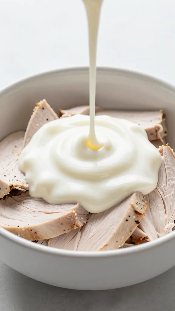 Lime yogurt sauce drizzle over turkey bowl