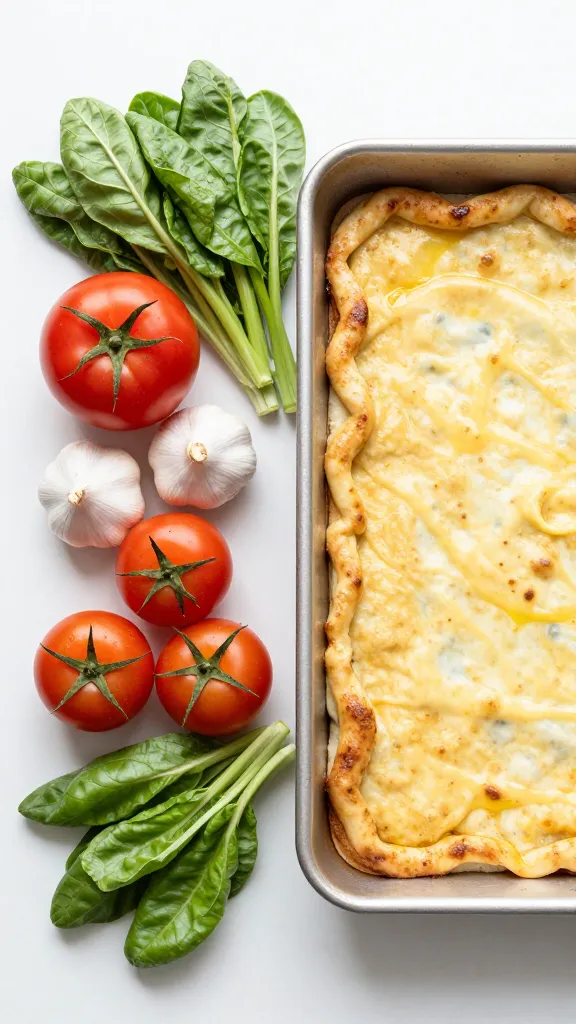 Fresh pantry ingredients arranged beside sheet pan bake