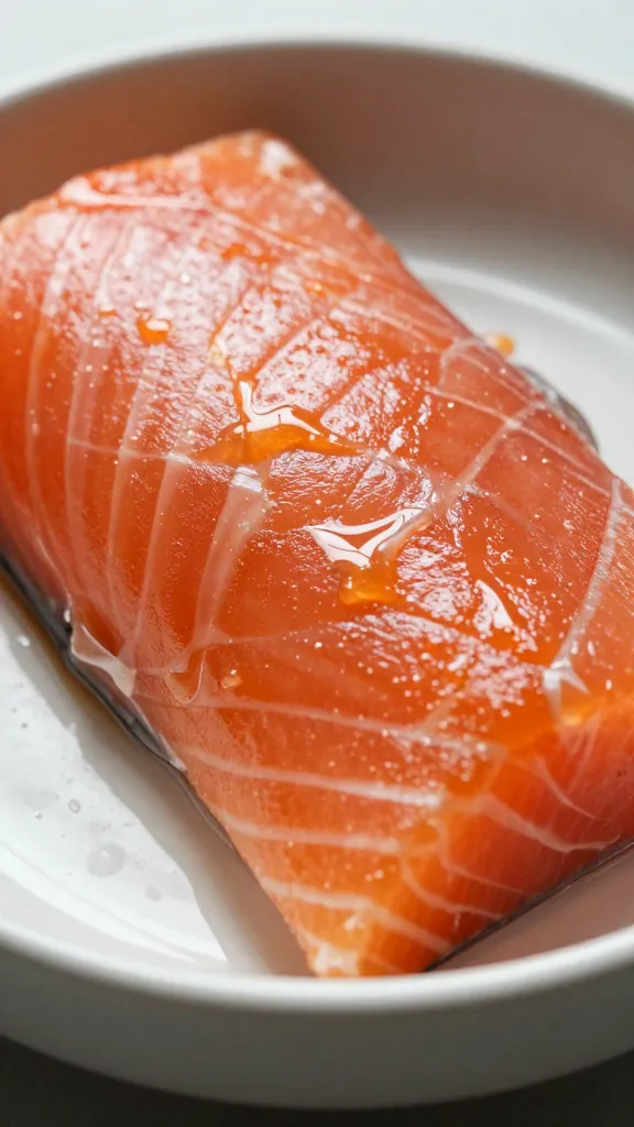 Wild salmon glaze close-up on glossy bowl