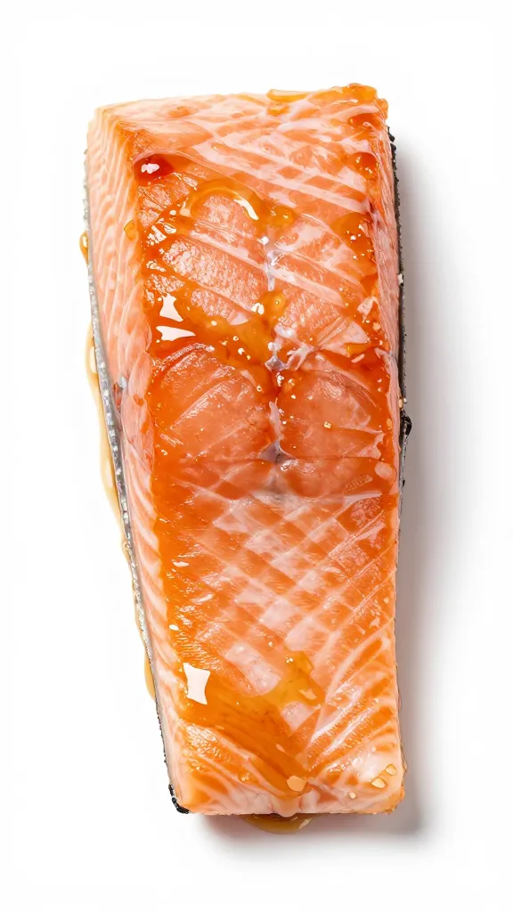 Studio shot: honey glaze on salmon fillet
