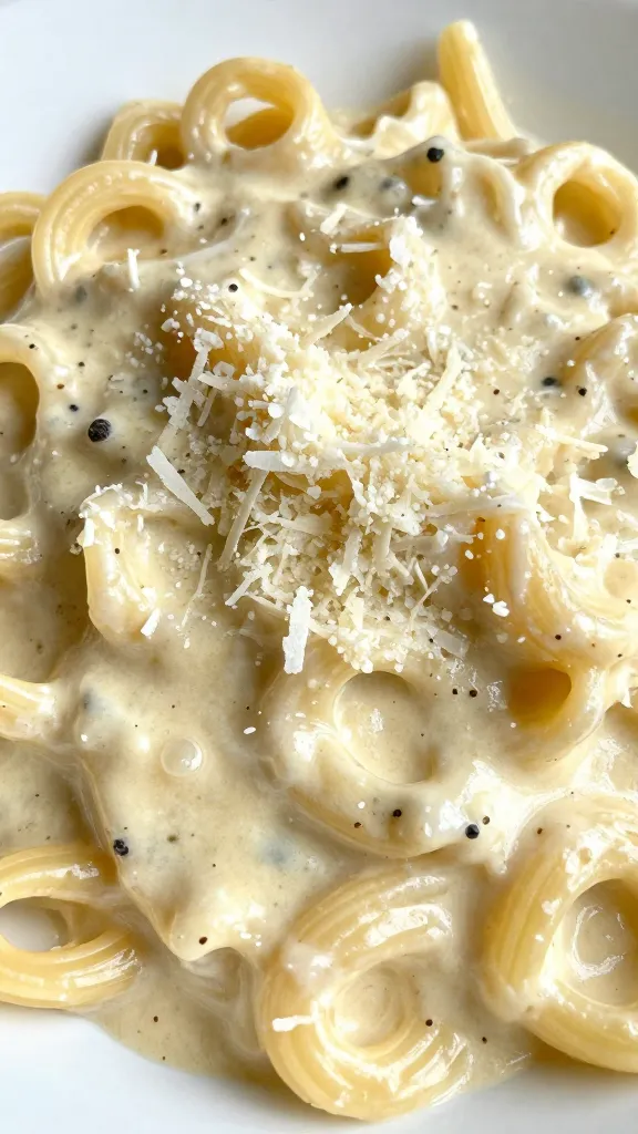 Fresh parmesan sprinkled over creamy pasta dish