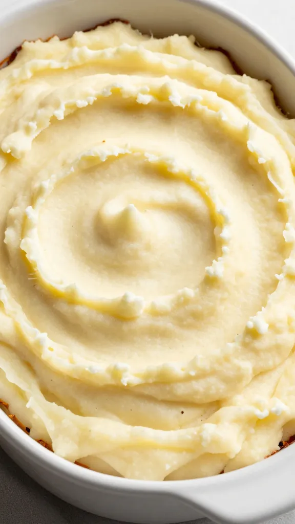 Creamy cottage cheese mashed potato bake in dish