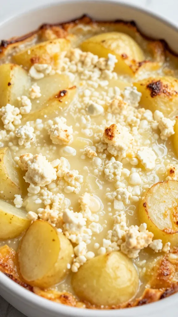 Oven-baked top crust on potato-cottage bake