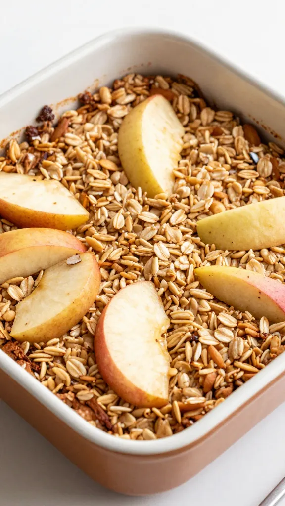High protein apple cinnamon oatmeal bake in square dish