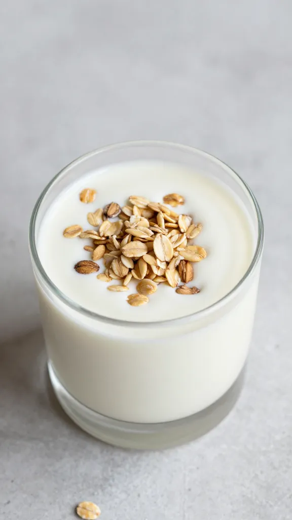 overhead shot of protein yogurt parfait with oats