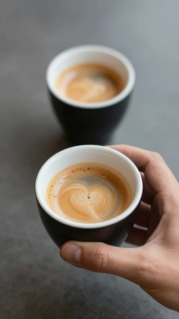 Hand holding bar with espresso cup background