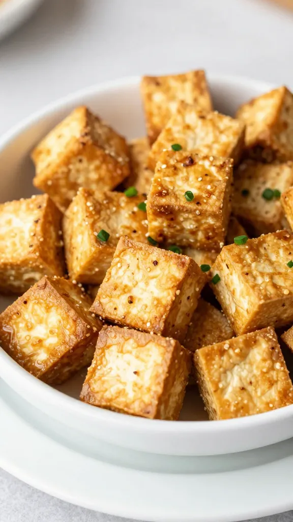 Crispy tofu shawarma bowl close-up on white plate