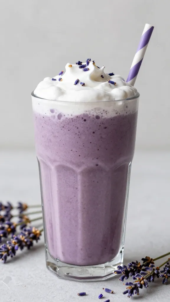 Lavender honey latte smoothie in glass