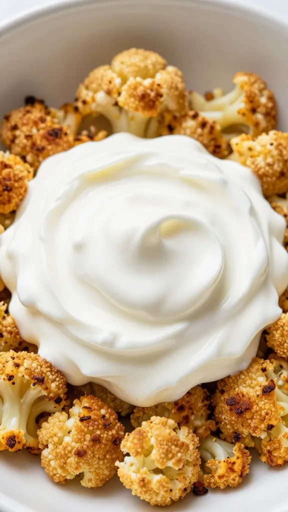 Creamy yogurt swirl with crusty cauliflower topping