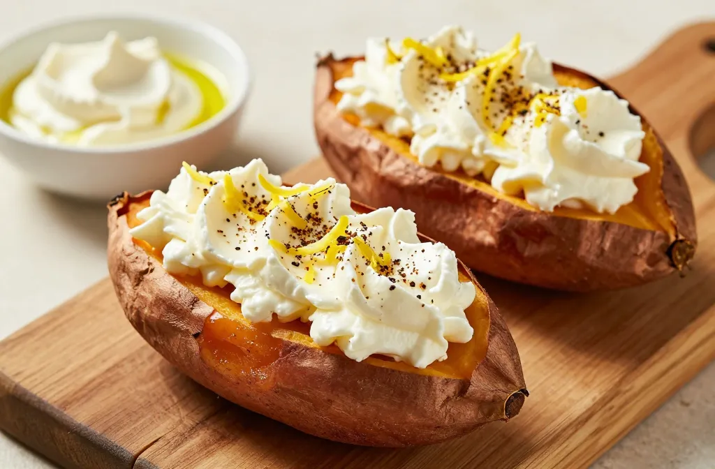 High Protein Whipped Feta Stuffed Sweet Potatoes: Protein-Packed Goodness