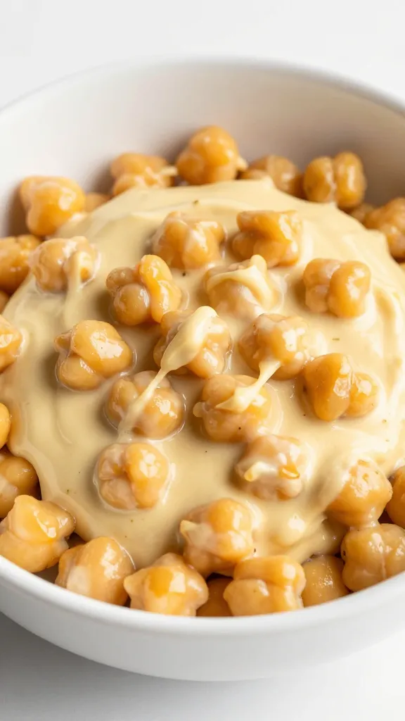 Creamy miso butter chickpeas in white bowl