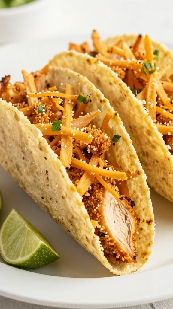 High-protein shredded chicken taco with crisp coating