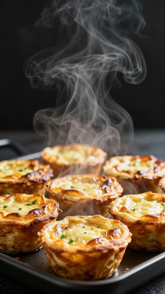 Studio shot: steam rising from hot mini frittatas
