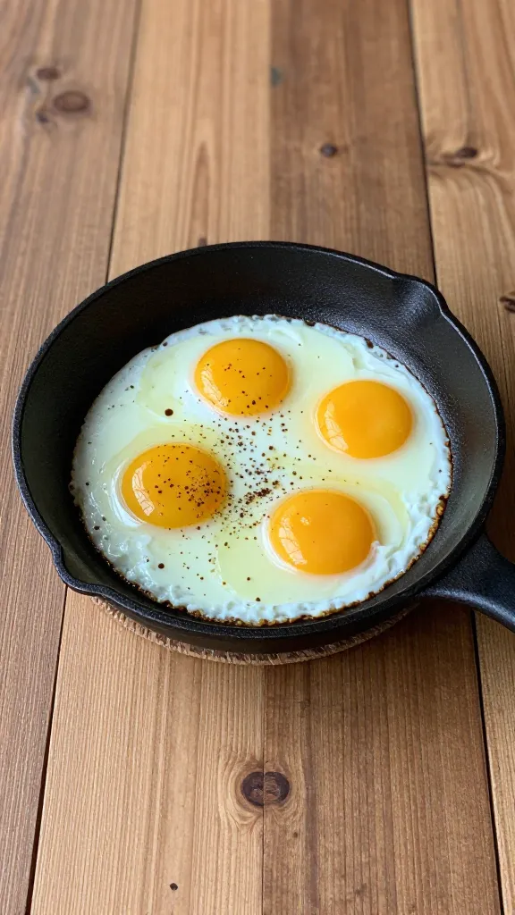 Brunch scene: skillet on rustic wooden table