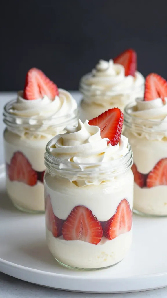 Whipped strawberry shortcake protein jars on white plate