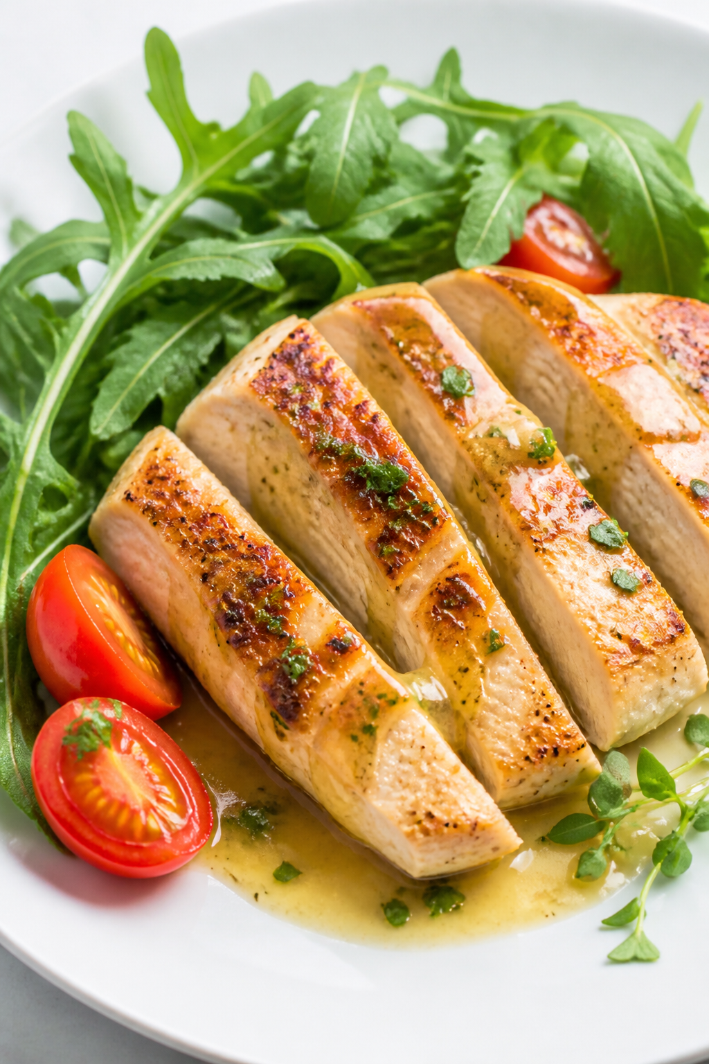 lean poultry with light sauces and fresh greens