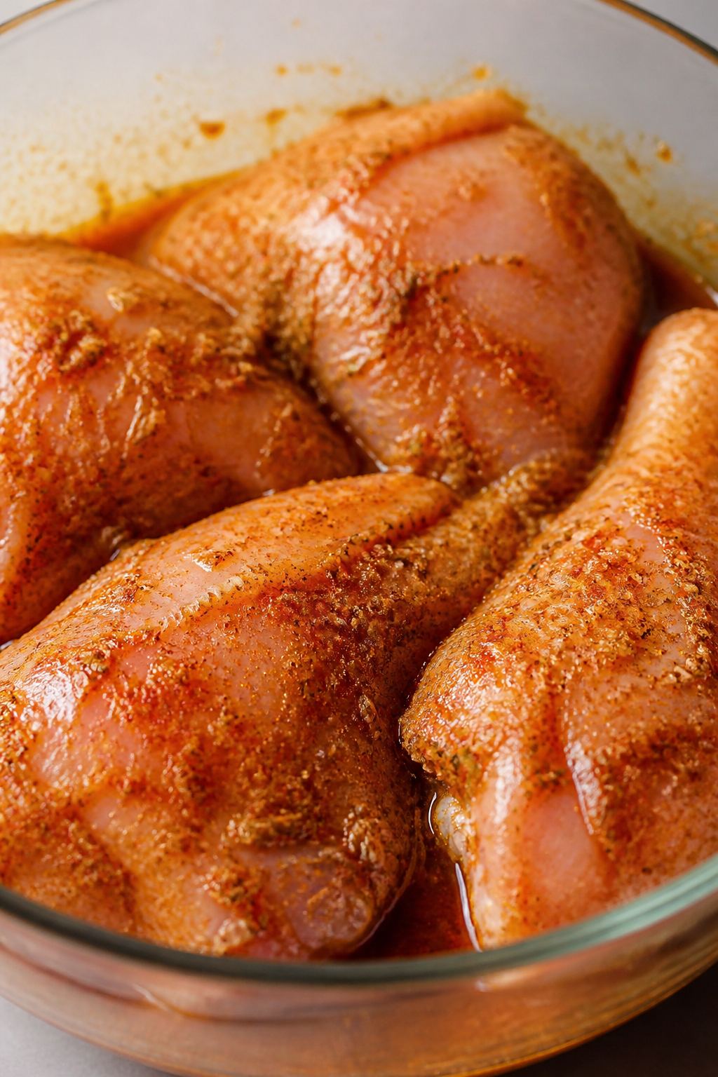 Lime juice, cumin, chili powder marinade on raw chicken