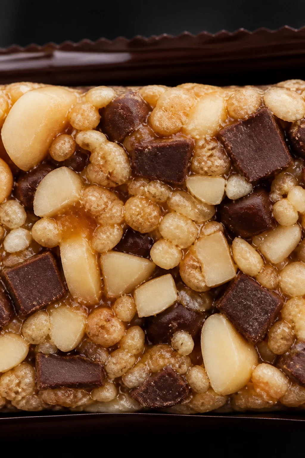 close-up protein bar label with ingredient list close focus